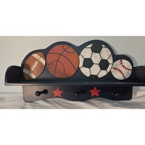 Kids Sports Wall Shelf Coat Rack Football Baseball Soccer Basketball